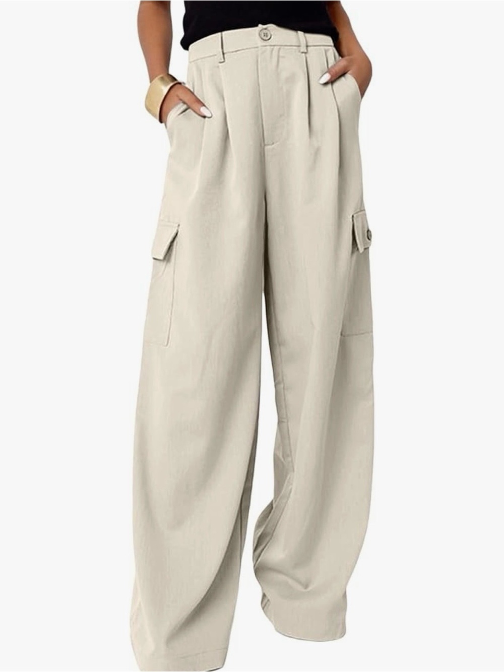 Wide Leg Cargo Pants - Cream
